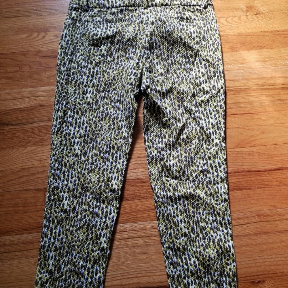 J. Crew cafe capri green textured leopard print pants women's Sz 8